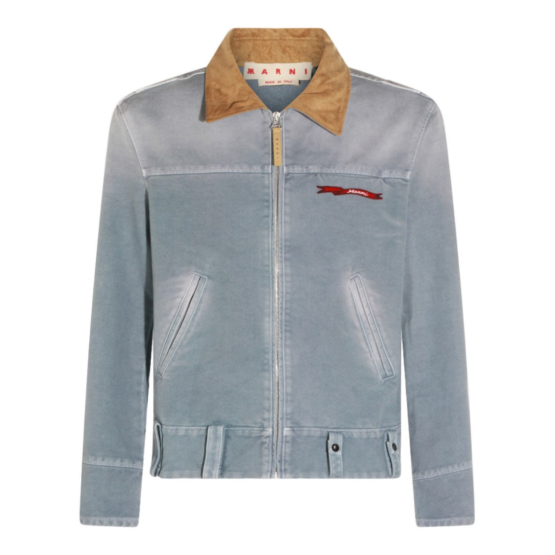 Marni Faded Blue Casual Jacket With Tan Suede Collar