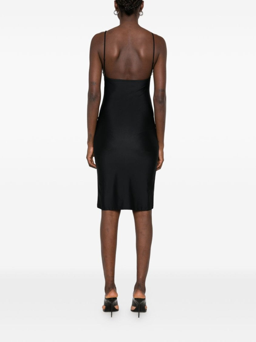 Coperni Black Lace-Trimmed V-Neck Metallic Mini Dress