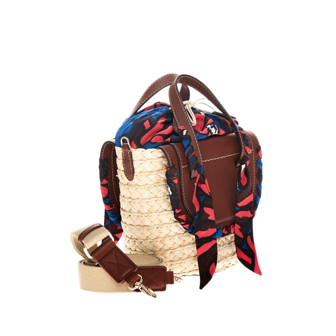 Cuba Lab Raffia And Leather Bag With Silk Floral Accents