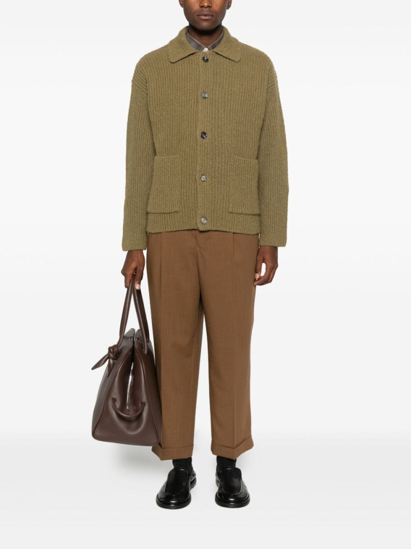 Ami Paris Brown Green Ribbed Point Collar Sweater