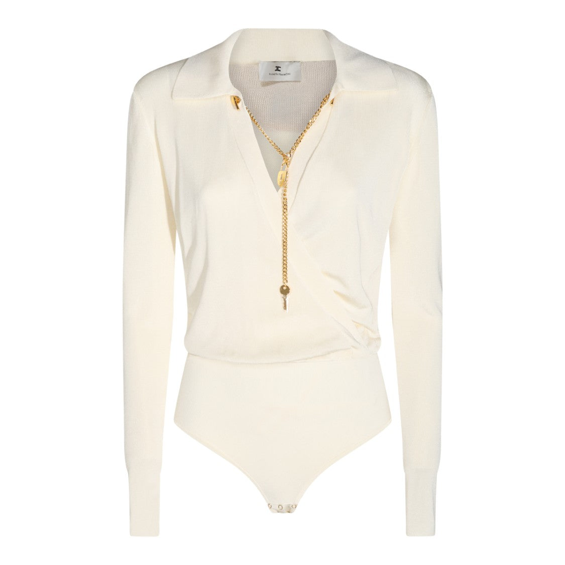 Elisabetta Franchi Butter Stretch Bodysuit Polo Collar