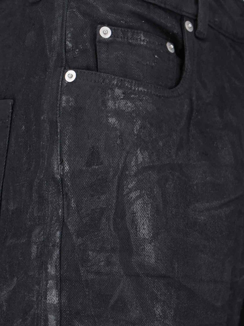 Rick Owens Bootcut Jeans With Metallic Finish And Flared Silhouette