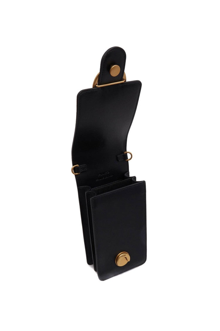 Pinko Black Love-Bird Clasp Chain Leather Shoulder Bag