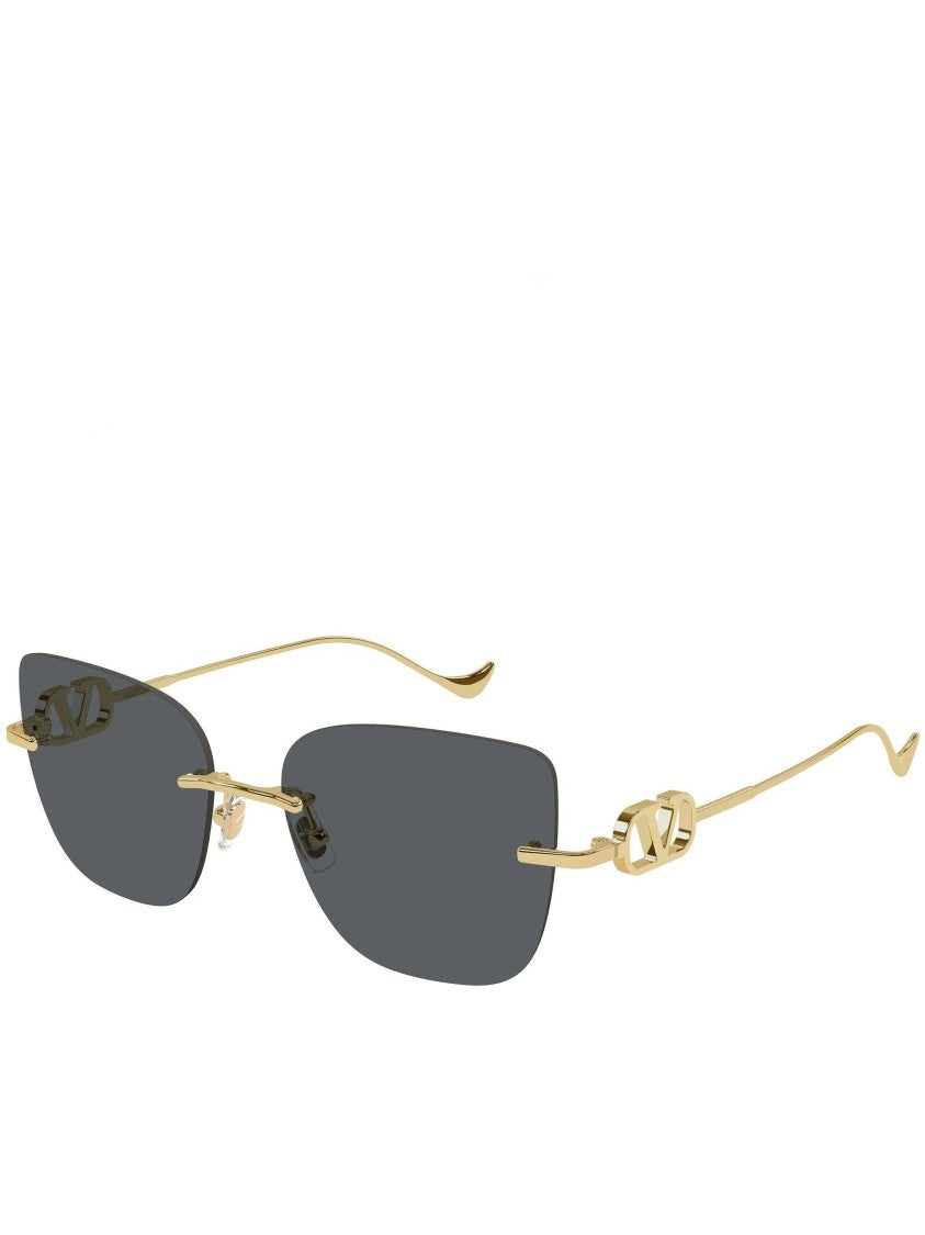 Valentino Black Rimless Rectangular Gold-Tone Metal Sunglasses