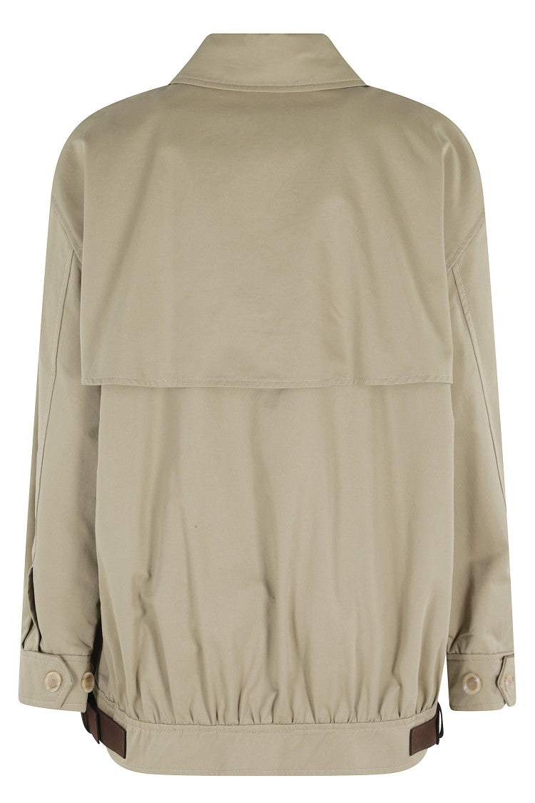 Semi Couture Green Nives Classic Collar Adjustable-Cuff Cotton Bomber Jacket