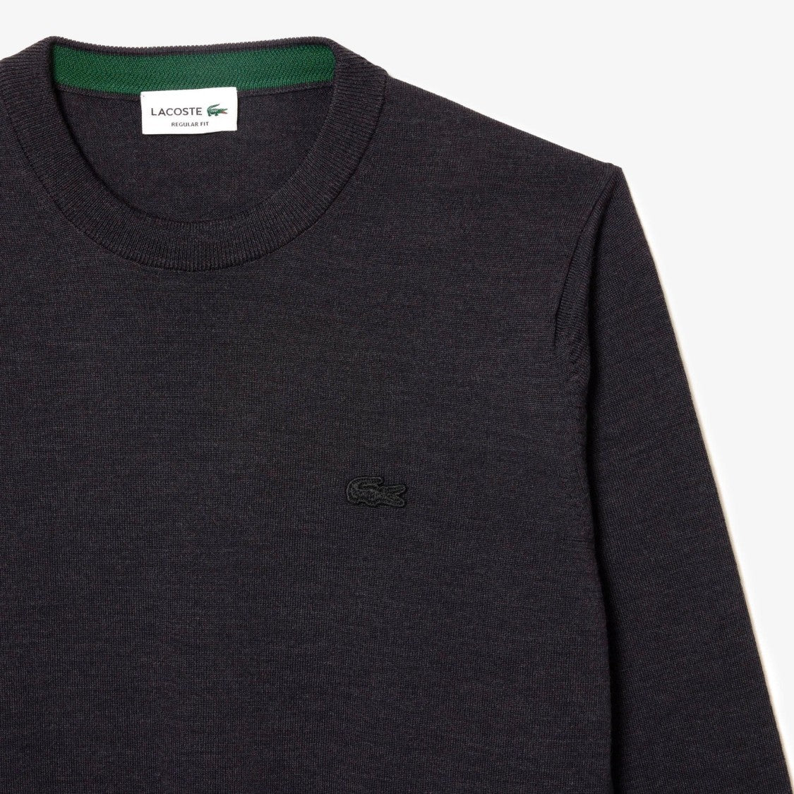 Lacoste Classic Crew Neck Sweater In Dark Grey Knit