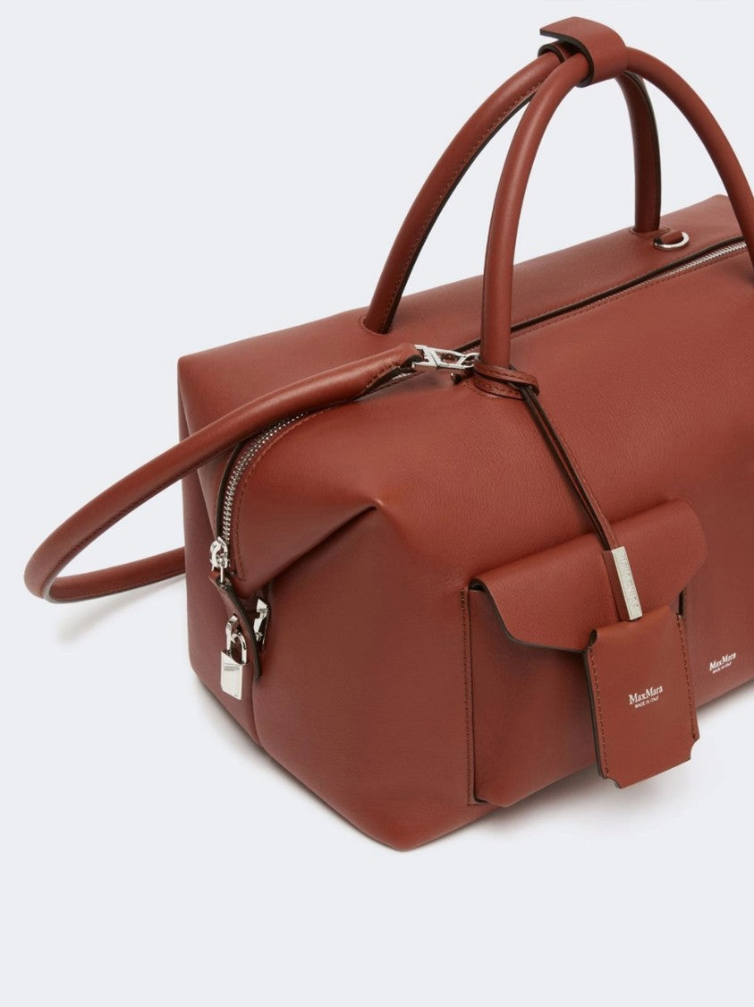 Max Mara Brown Mxaholdallcargo Structured Leather Holdall Bag
