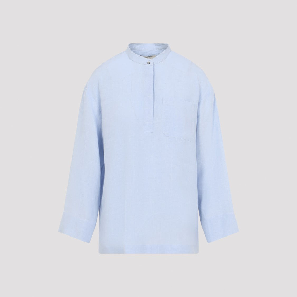 Max Mara Light Blue Linen Shirt With Mandarin Collar