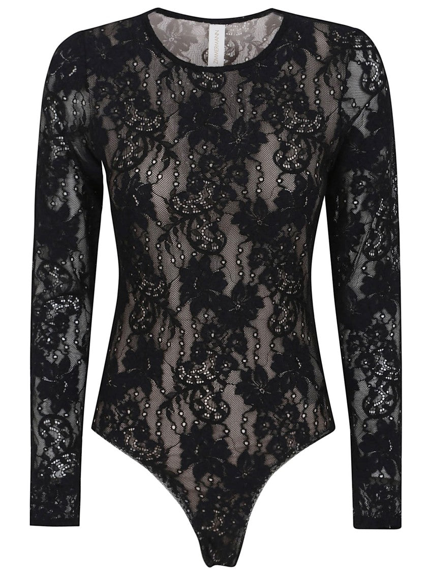 Zimmermann Fitted Lace Bodysuit With Round Neckline