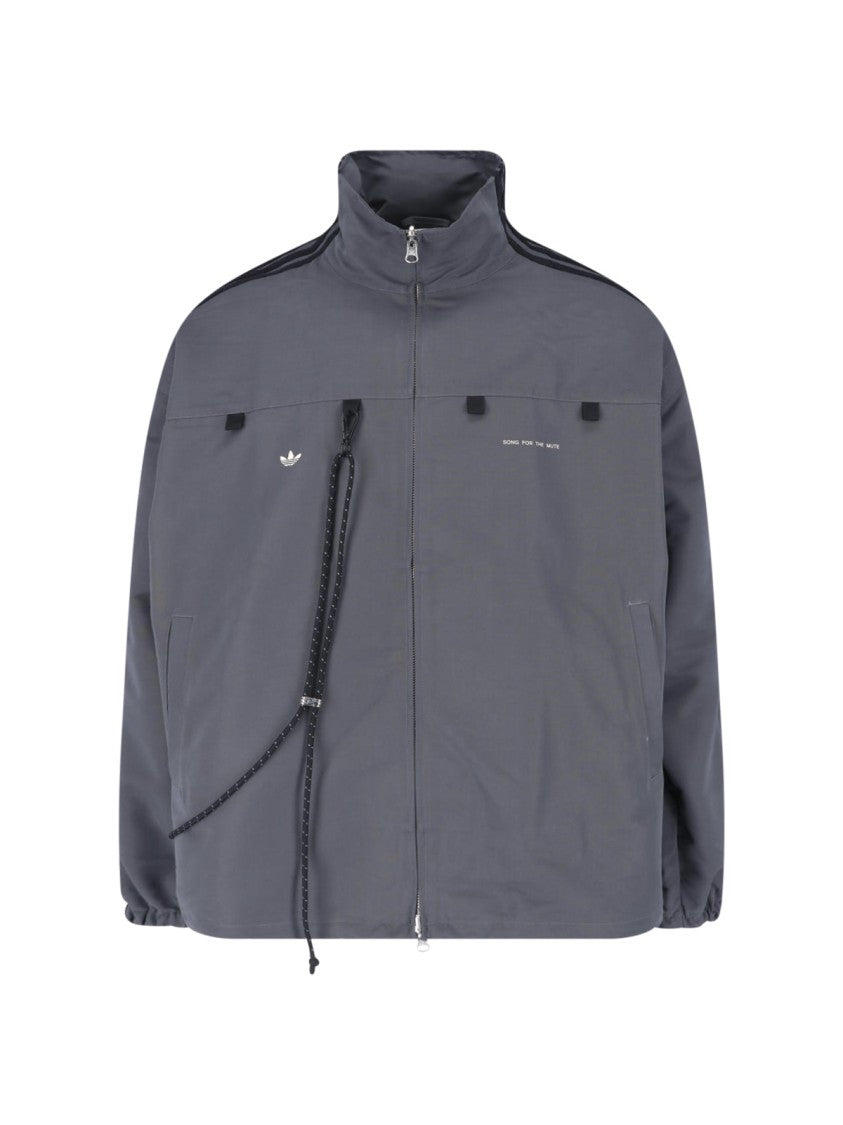 Adidas Oversized Grey Jacket With High Collar And Customizable Fit