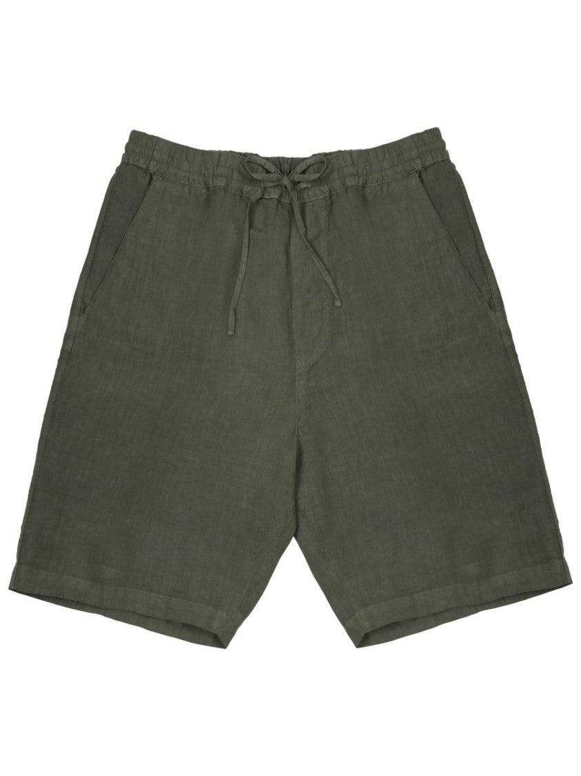 120% Lino Olive Green Linen Relaxed Shorts