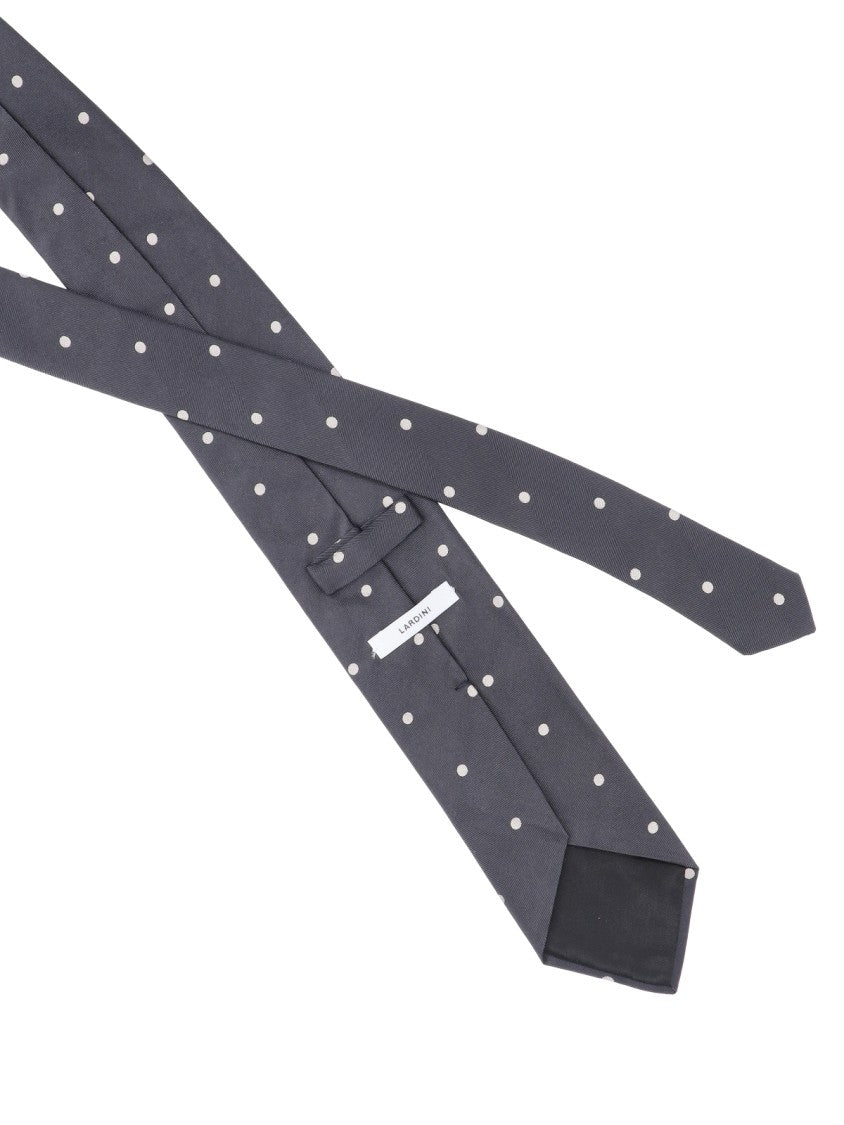 Lardini Silk Tie With White Polka Dots
