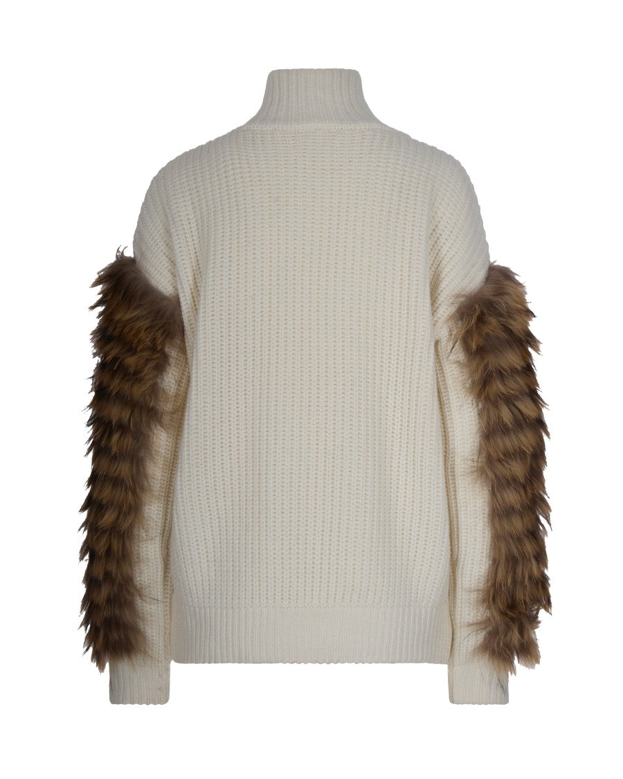 P.A.R.O.S.H. Cream Fur-Sleeve Detail Jacket