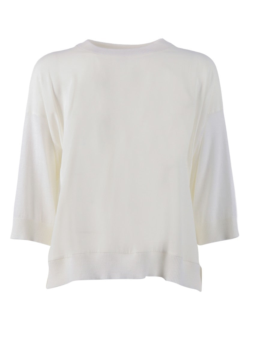 Peserico White Boxy Ribbed Sweater