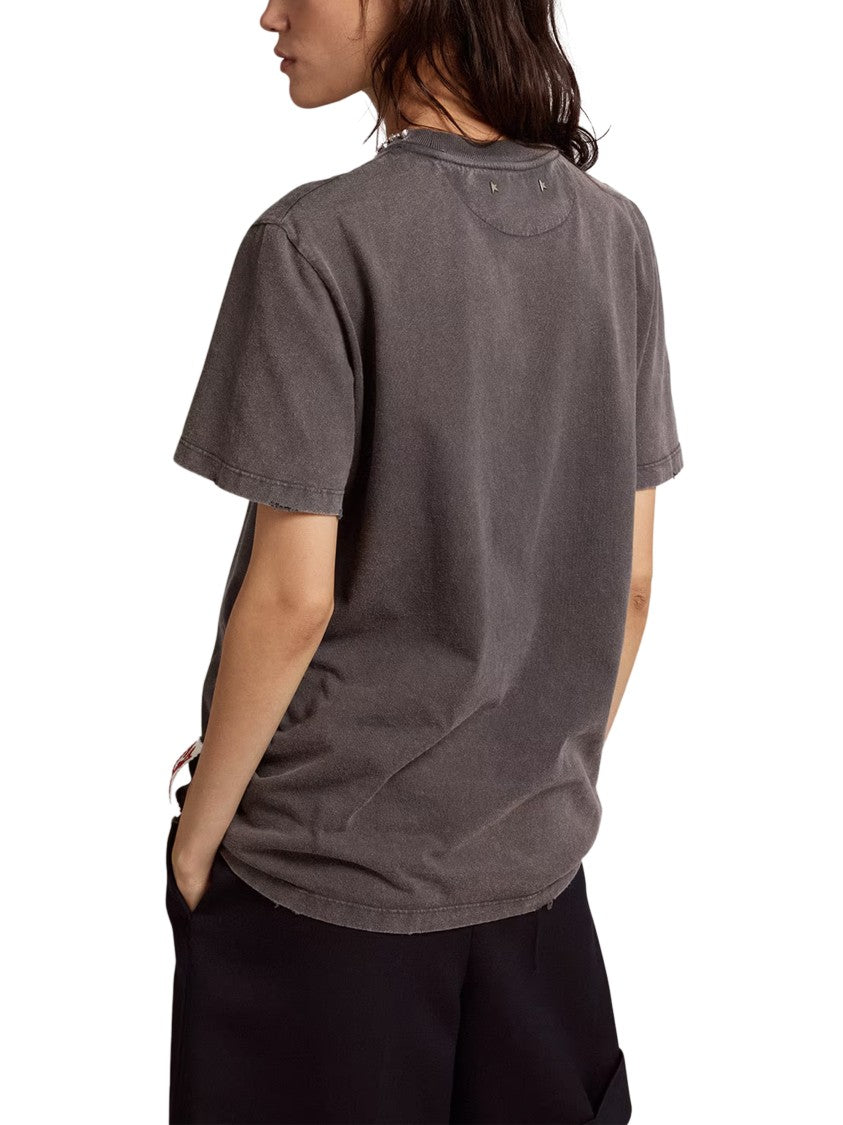 Golden Goose Golden Distressed Crystal Cotton T-Shirt