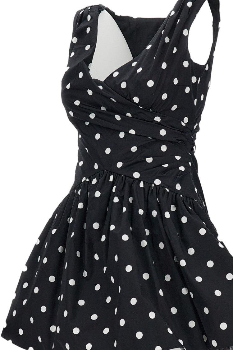 Self-Portrait Fitted Mini Dress With Dropped Waist And Polka Dot Pattern