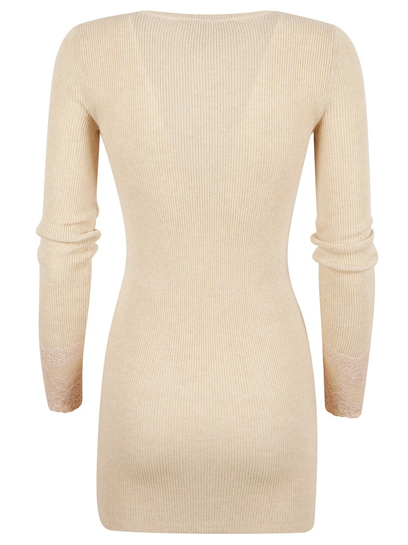 Valentino Garavani Ribbed Cashmere Sweater Dress With Lace Embroidery
