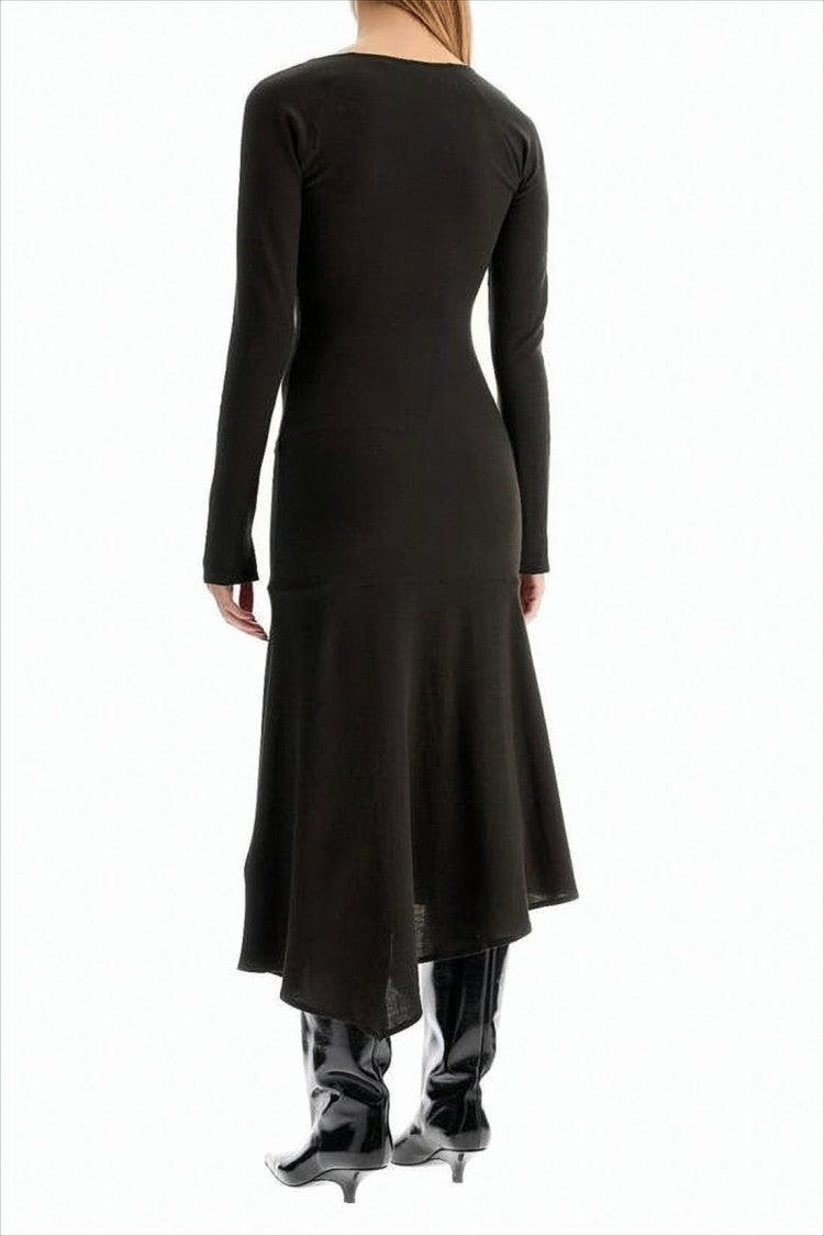 Paloma Wool Fitted Black Midi Dress With Asymmetrical Hem And Square Neckline
