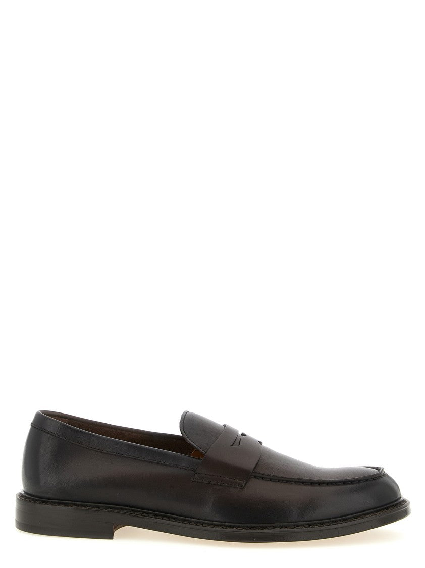 Doucal's Black Leather Loafers With Bowl Stitching
