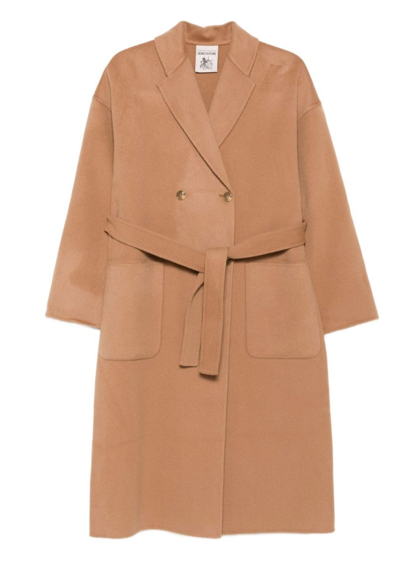 Semi Couture Belted Camel Wool Long Coat