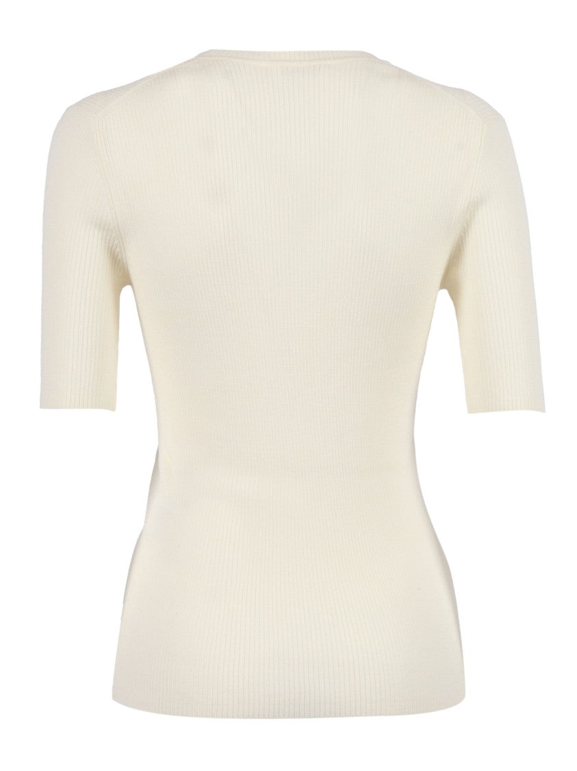 P.A.R.O.S.H. Fitted Short-Sleeve Top With Ribbed Texture And Classic Neckline
