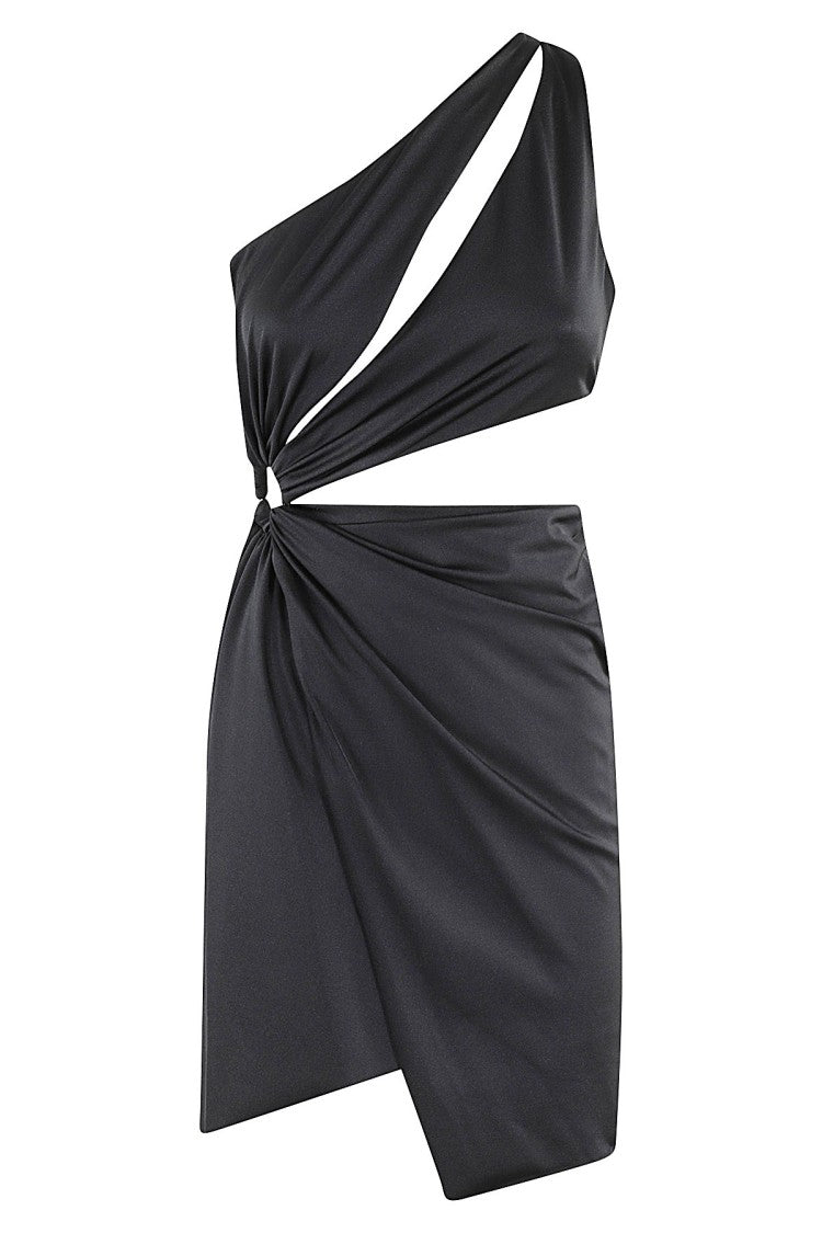 Amen Lycra One-Shoulder Draped Ring Mini Dress