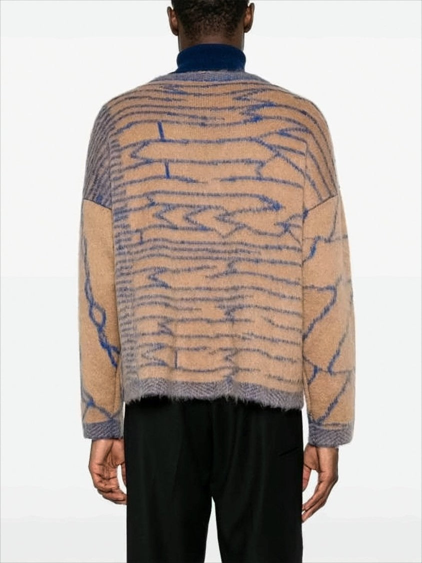 Danilo Paura Relaxed Fit V-Neck Cardigan With Abstract Pattern