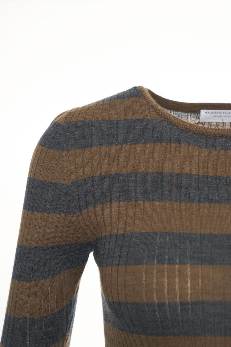 Majestic Filatures Slim-Fit Ribbed Knit T-Shirt With Half-Length Sleeves