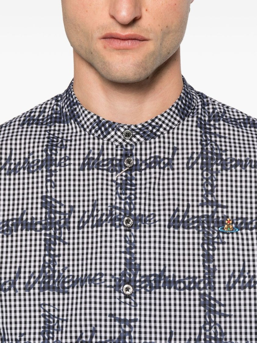 Vivienne Westwood Black Gingham Logo Print Mock Shirt