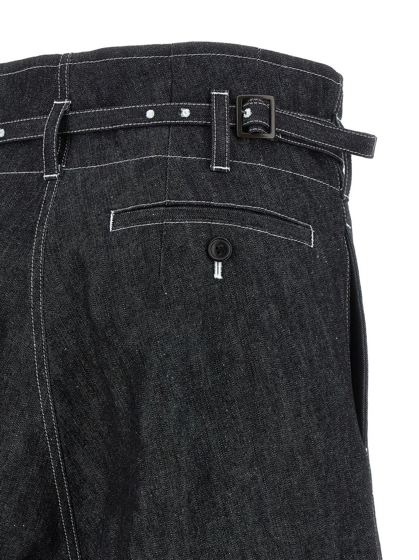 Junya Watanabe Cropped Black Jeans With Wide Flared Legs And Removable Belt
