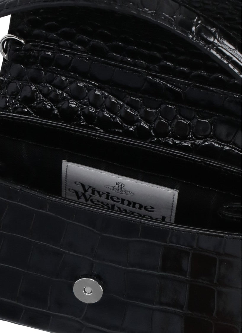 Vivienne Westwood Black Tortoiseshell Leather Orb Logo Shoulder Bag