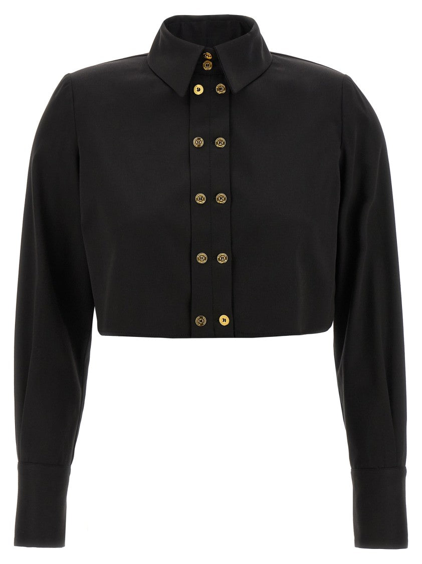 Elisabetta Franchi Cotton Satin Cropped Shirt With Padded Shoulders