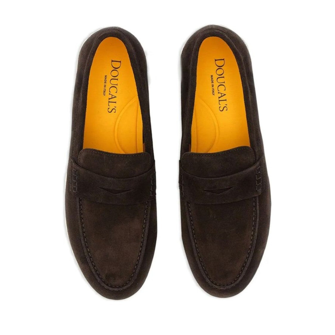 Doucal's Brown Classic Penny Strap Contrasting Sole Leather Loafers