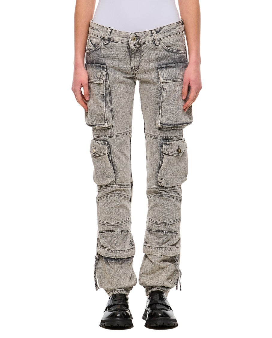 The Attico Versatile Grey Denim Cargo Pants With Multi-Patch Pockets