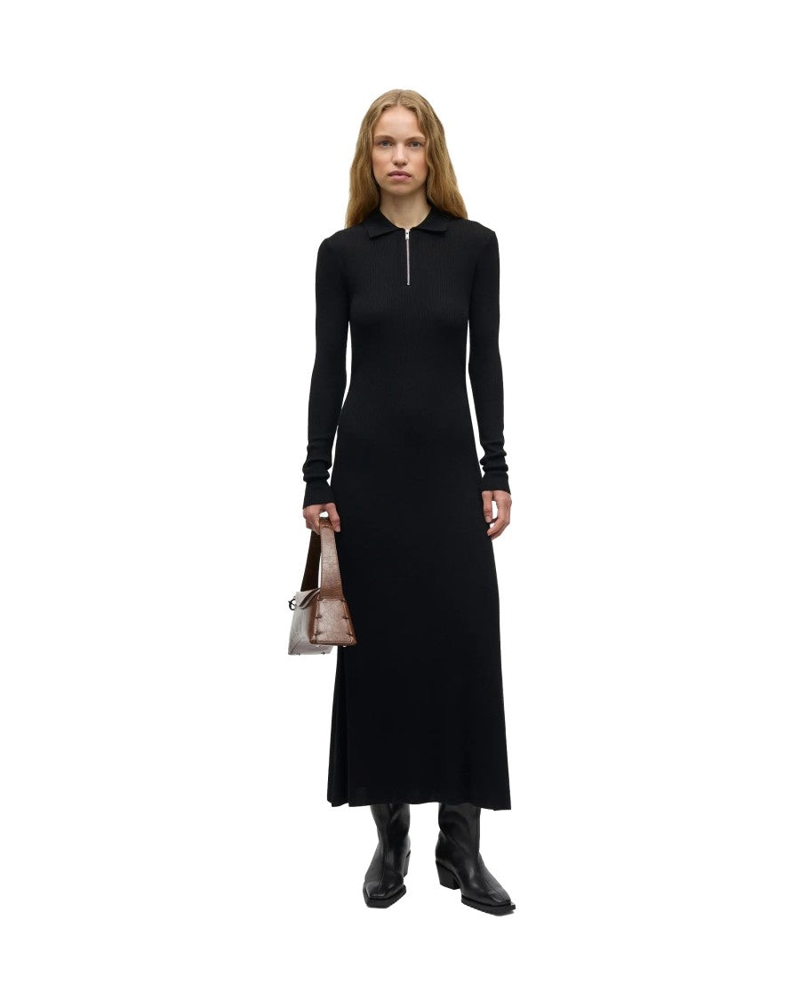 Samsøe Samsøe Black Sanelly Ribbed Zip Maxi Dress