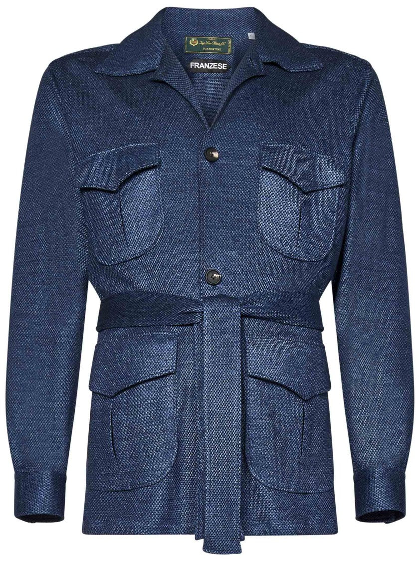Franzese Collection Tailored Saharan Jacket In Textured Denim