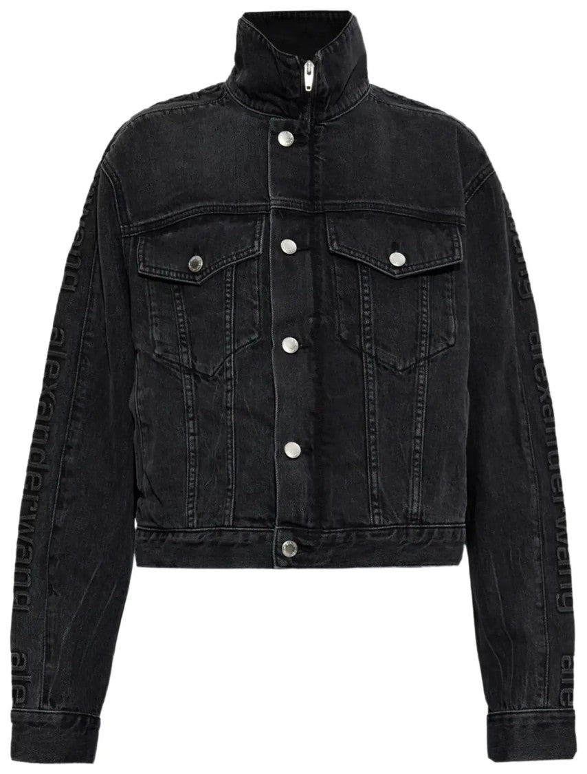 Alexander Wang Denim Track Jacket W/Embossex Logo Panel