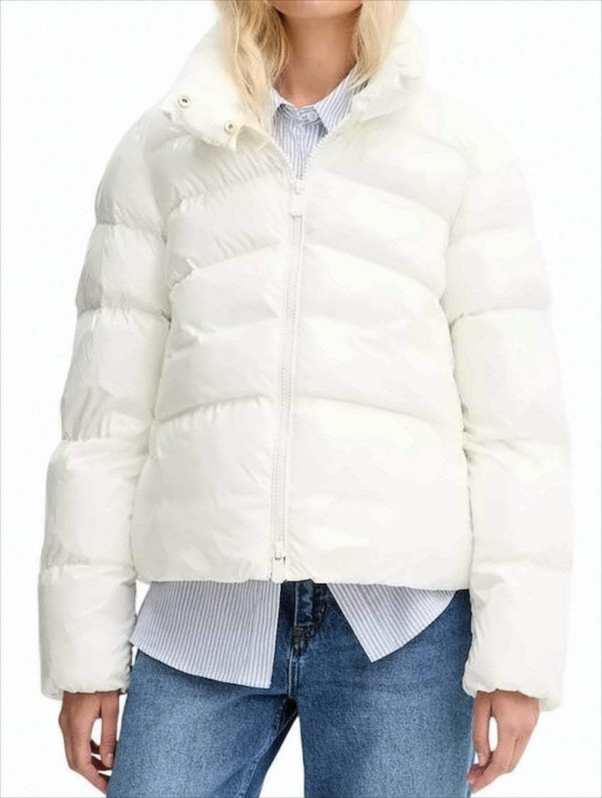 Pinko Cropped White Down Jacket With High Collar