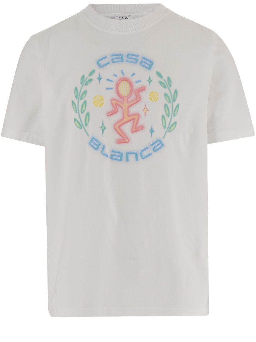 Casablanca Cotton T-Shirt With Multicolor Logo Print And Round Neck