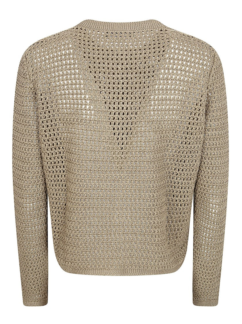 Fabiana Filippi Brown Open-Knit Cardigan With Button-Down Front And Patch Pockets