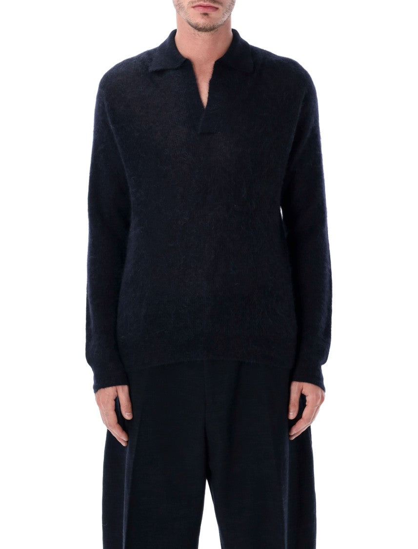 Auralee Classic Polo Sweater With Ribbed Collar And Buttoned Placket
