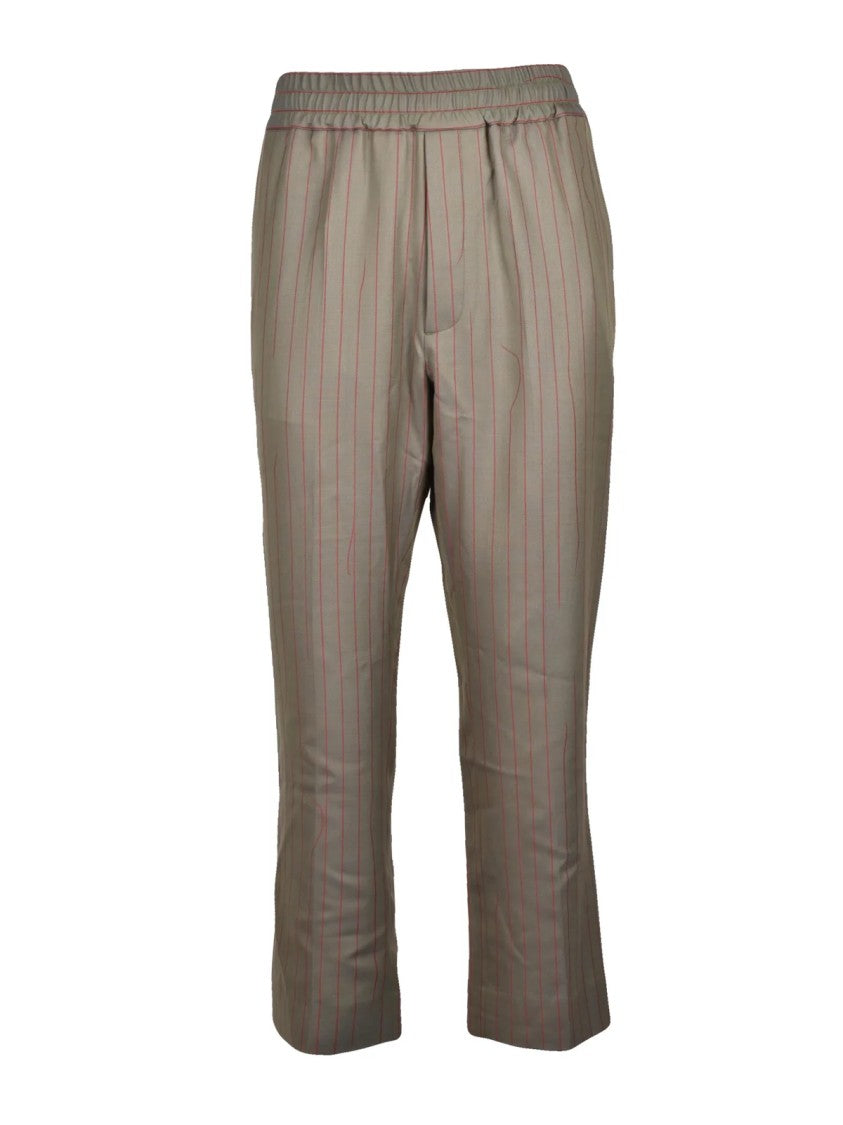 Vivienne Westwood Cropped Grey Trousers With Subtle Red Pinstripe Design