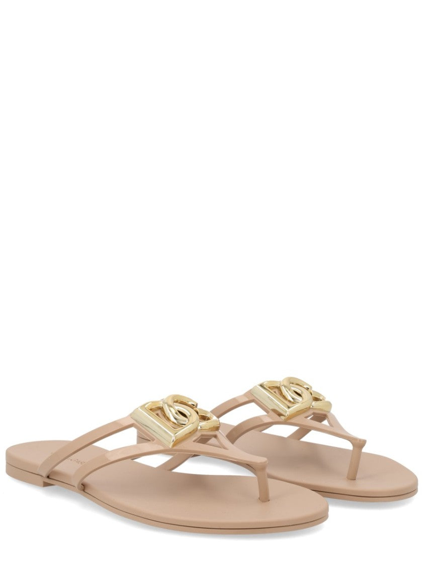 Dolce & Gabbana Neutrals Metallic Logo Dual Thin Straps Sandals