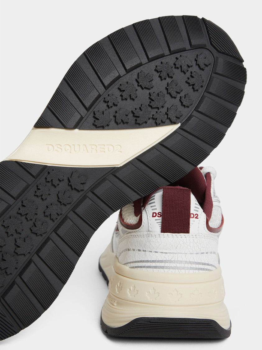 Dsquared2 White Burgundy Trimmed Maple Leaf Sneakers