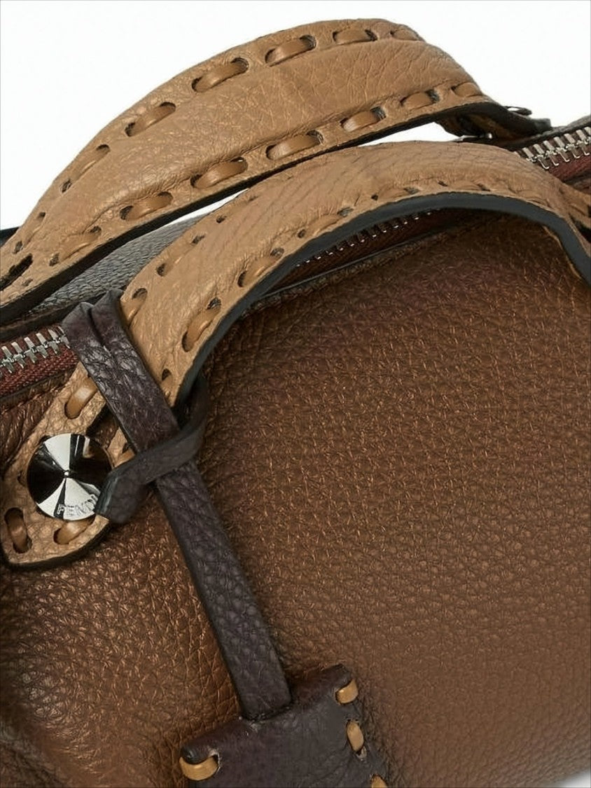 Fendi Structured Brown Calf Leather Shoulder Bag