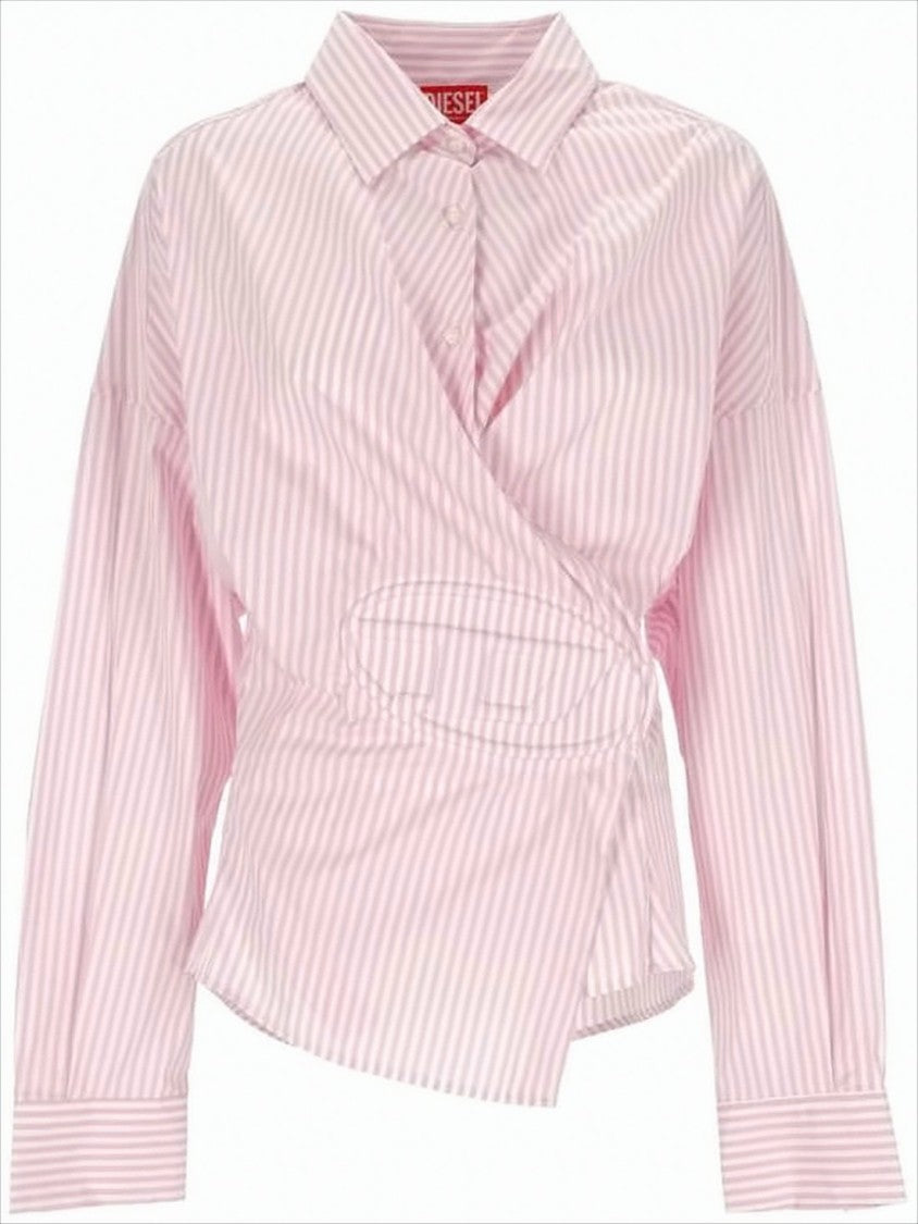 Diesel Wrap-Style Pink And White Striped Diesel Shirt