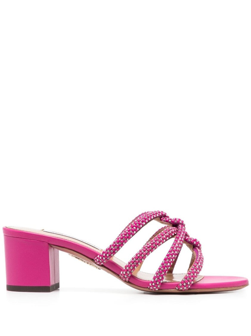 Aquazzura Crystal-Embellished Fuchsia Leather Mules