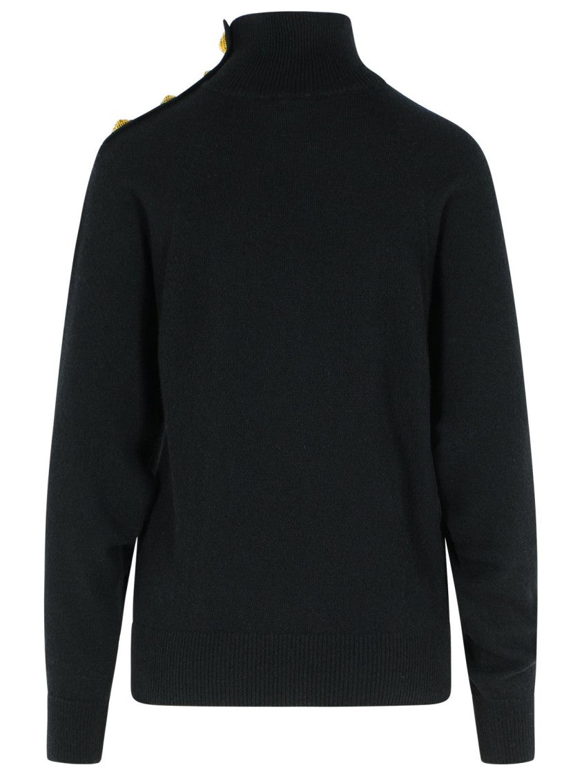 Balmain Turtleneck Sweater In Virgin Wool And Black Cashmere