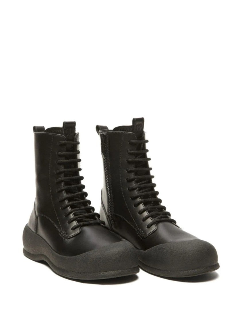 Bally High-Top Leather Ankle Boots With Lace-Up Closure