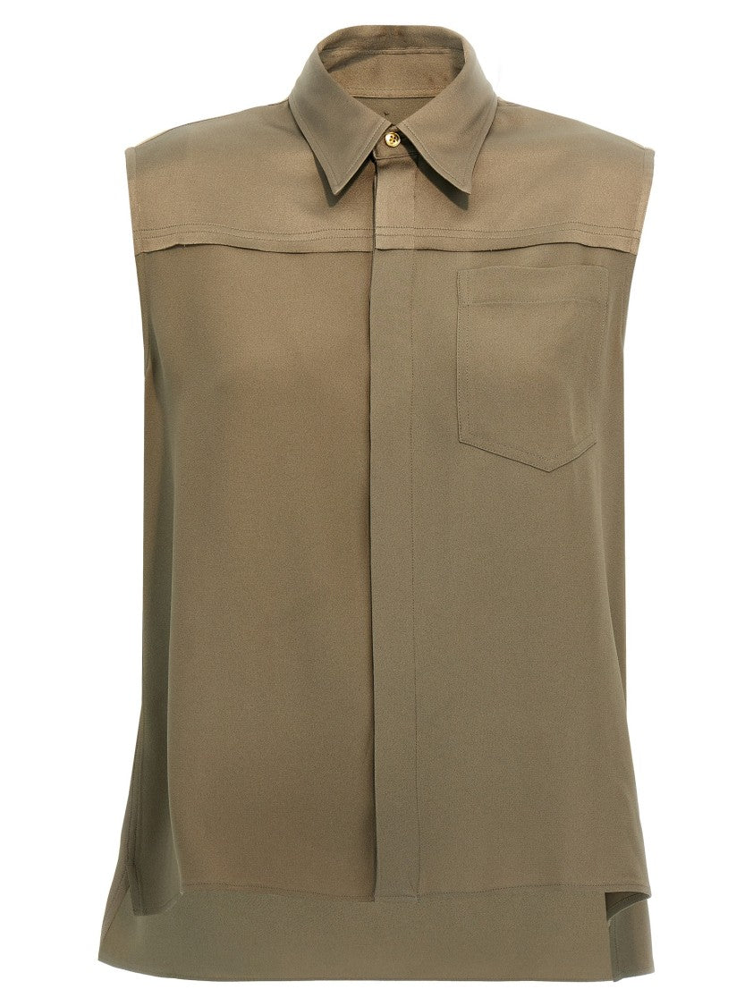Ami Sleeveless Viscose Blend Shirt With Button Closure